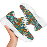 Teal Bohemian Mandala Pattern Print White Chunky Shoes