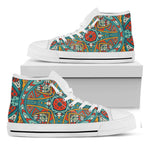 Teal Bohemian Mandala Pattern Print White High Top Sneakers