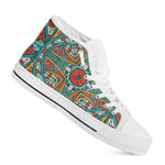 Teal Bohemian Mandala Pattern Print White High Top Sneakers