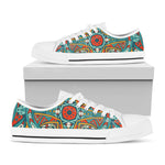 Teal Bohemian Mandala Pattern Print White Low Top Sneakers