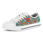 Teal Bohemian Mandala Pattern Print White Low Top Sneakers
