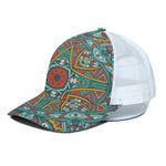 Teal Bohemian Mandala Pattern Print White Mesh Trucker Cap