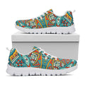 Teal Bohemian Mandala Pattern Print White Running Shoes