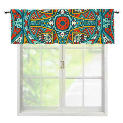 Teal Bohemian Mandala Pattern Print Window Valance