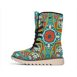 Teal Bohemian Mandala Pattern Print Winter Boots