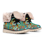 Teal Bohemian Mandala Pattern Print Winter Boots