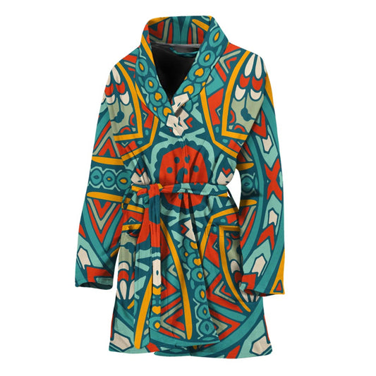 Teal Bohemian Mandala Pattern Print Women's Bathrobe