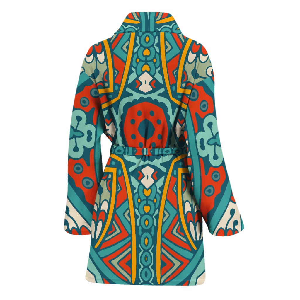 Teal Bohemian Mandala Pattern Print Women's Bathrobe