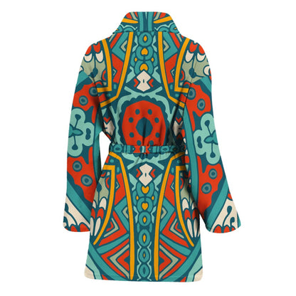 Teal Bohemian Mandala Pattern Print Women's Bathrobe