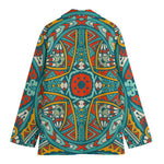 Teal Bohemian Mandala Pattern Print Women's Blazer