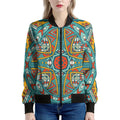 Teal Bohemian Mandala Pattern Print Women's Bomber Jacket