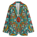 Teal Bohemian Mandala Pattern Print Women's Cotton Blazer
