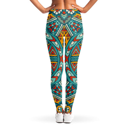 Teal Bohemian Mandala Pattern Print Women's Leggings