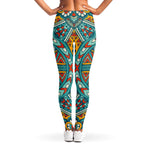 Teal Bohemian Mandala Pattern Print Women's Leggings