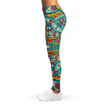 Teal Bohemian Mandala Pattern Print Women's Leggings