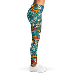 Teal Bohemian Mandala Pattern Print Women's Leggings