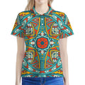 Teal Bohemian Mandala Pattern Print Women's Polo Shirt