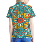 Teal Bohemian Mandala Pattern Print Women's Polo Shirt