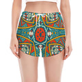 Teal Bohemian Mandala Pattern Print Women's Split Running Shorts
