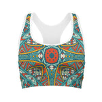 Teal Bohemian Mandala Pattern Print Women's Sports Bra
