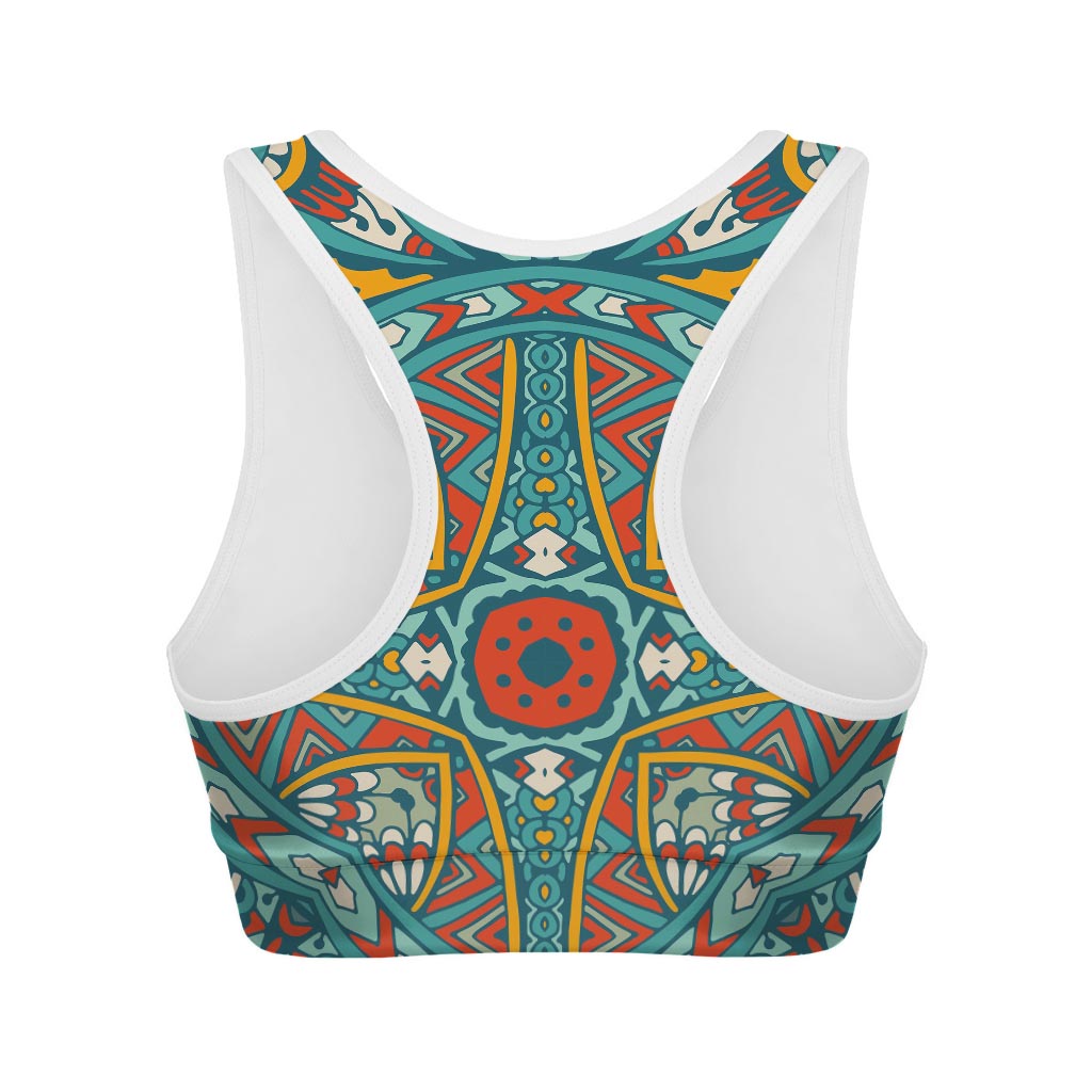 Teal Bohemian Mandala Pattern Print Women's Sports Bra