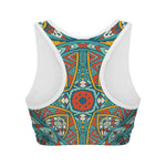 Teal Bohemian Mandala Pattern Print Women's Sports Bra