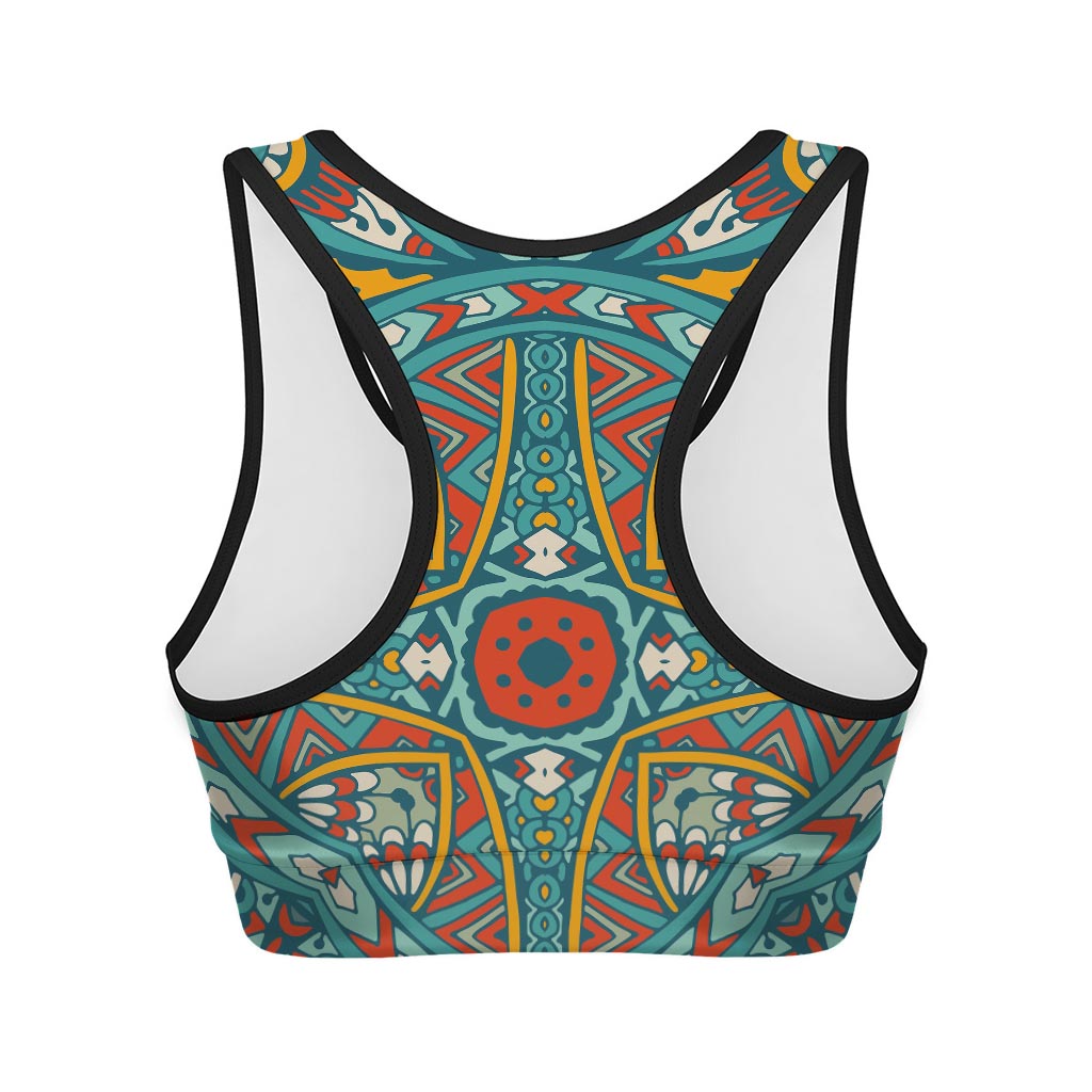 Teal Bohemian Mandala Pattern Print Women's Sports Bra