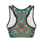 Teal Bohemian Mandala Pattern Print Women's Sports Bra