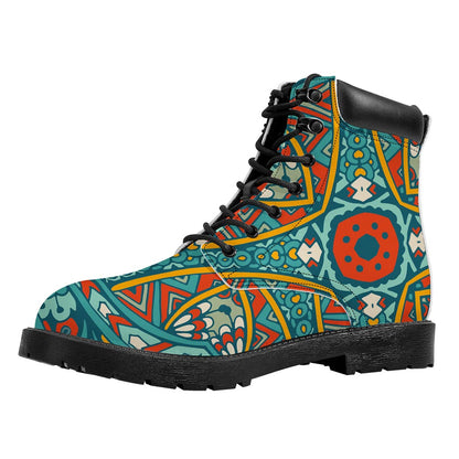 Teal Bohemian Mandala Pattern Print Work Boots