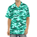 Teal Camouflage Print Aloha Shirt