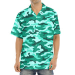 Teal Camouflage Print Aloha Shirt
