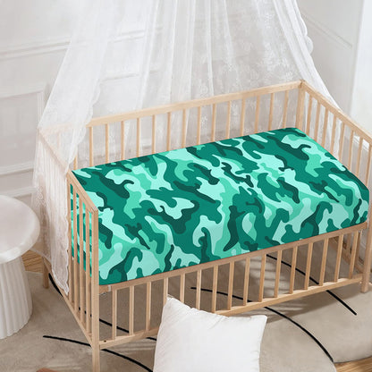 Teal Camouflage Print Baby Crib Sheet