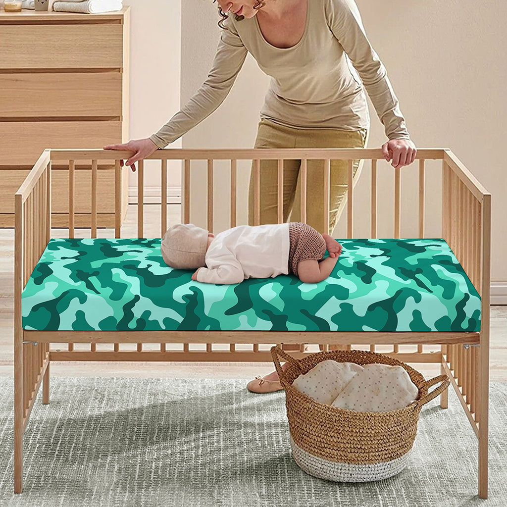 Teal Camouflage Print Baby Crib Sheet