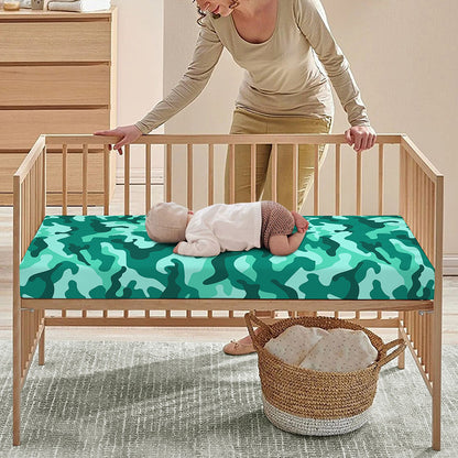Teal Camouflage Print Baby Crib Sheet
