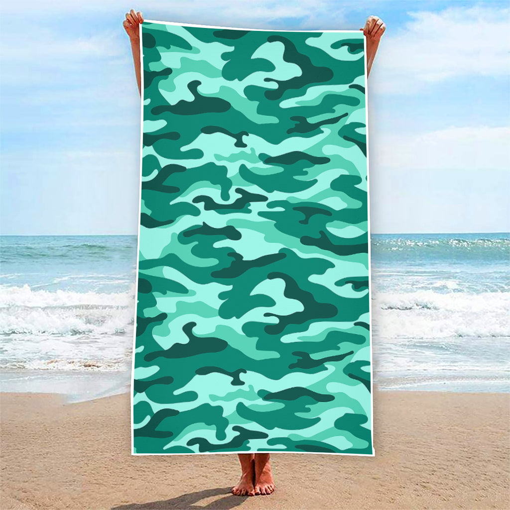 Teal Camouflage Print Beach Towel