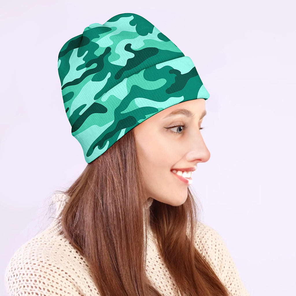 Teal Camouflage Print Beanie
