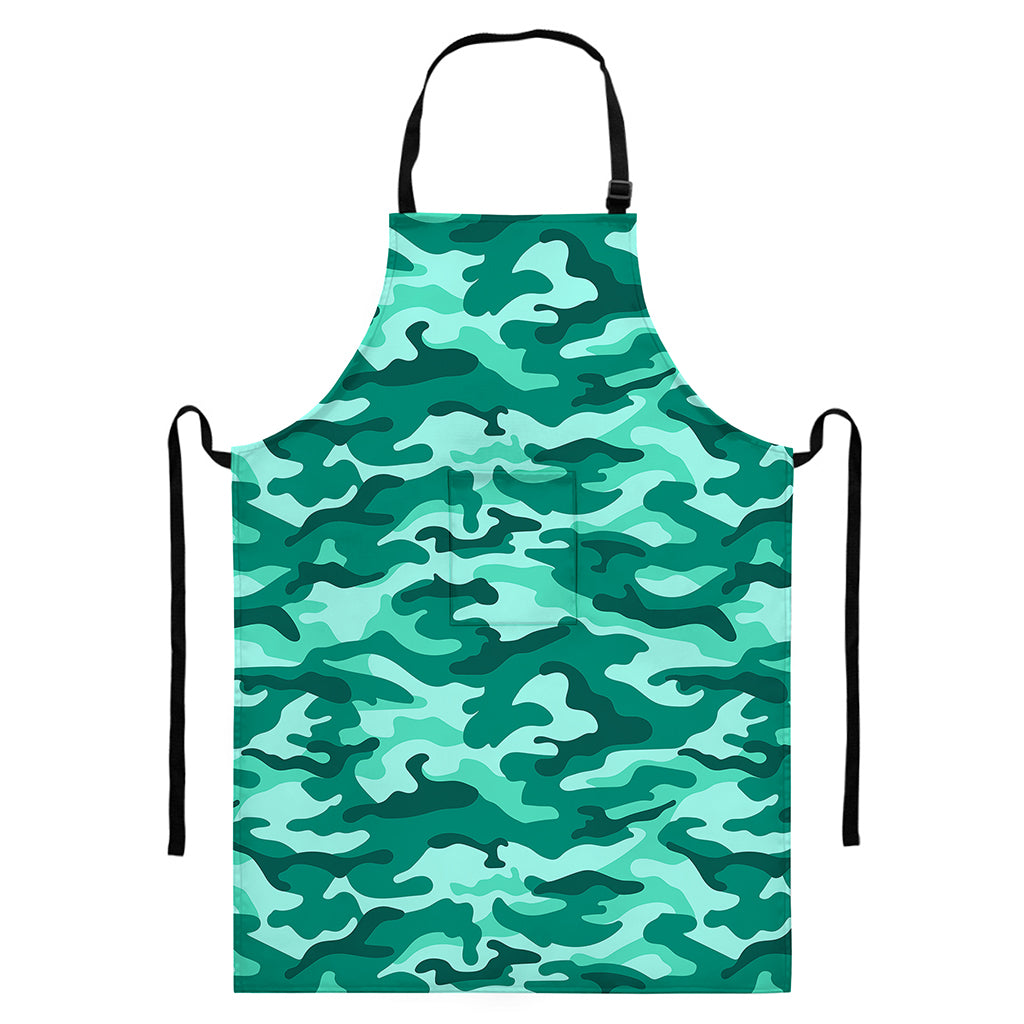 Teal Camouflage Print Bib Apron With Pocket