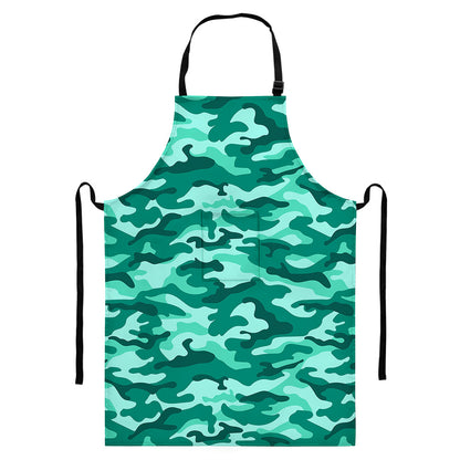 Teal Camouflage Print Bib Apron With Pocket