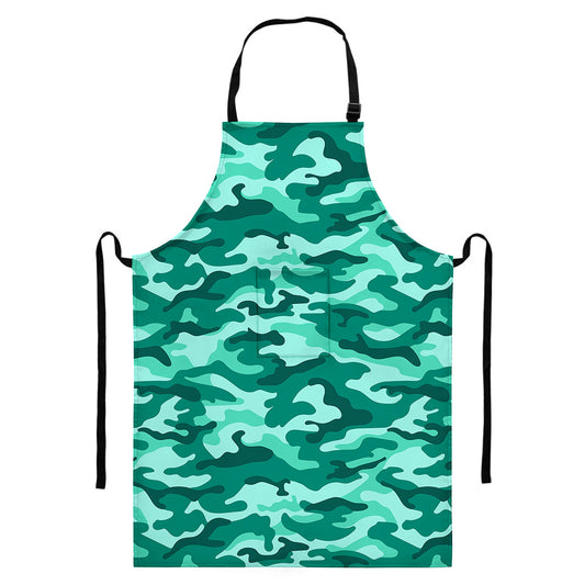 Teal Camouflage Print Bib Apron With Pocket
