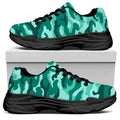 Teal Camouflage Print Black Chunky Shoes