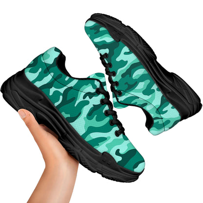 Teal Camouflage Print Black Chunky Shoes