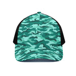Teal Camouflage Print Black Mesh Trucker Cap