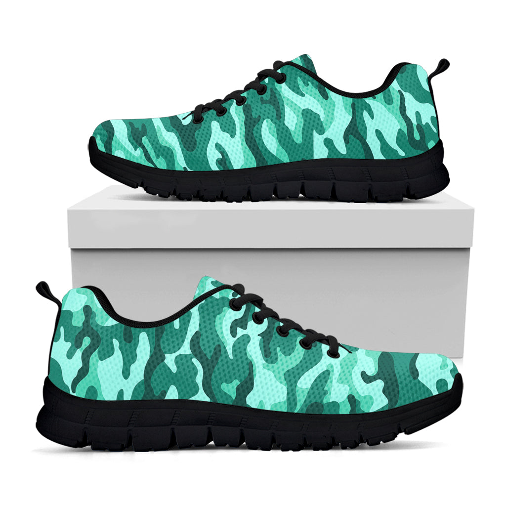 Teal Camouflage Print Black Running Shoes