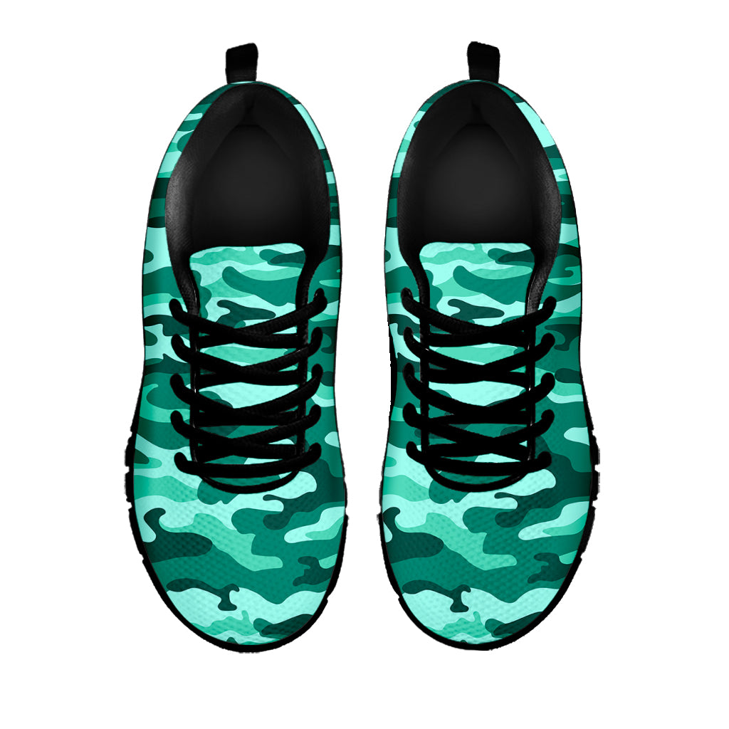 Teal Camouflage Print Black Running Shoes