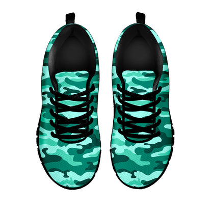 Teal Camouflage Print Black Running Shoes