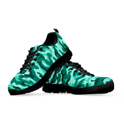 Teal Camouflage Print Black Running Shoes