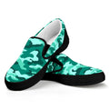 Teal Camouflage Print Black Slip On Sneakers