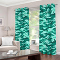 Teal Camouflage Print Dimout Grommet Curtains