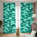 Teal Camouflage Print Dimout Pencil Pleat Curtains