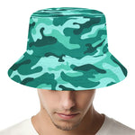 Teal Camouflage Print Bucket Hat